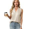 thumbnail image 2 of Womens Summer Sleeveless Silk Satin V Neck Business Casual Tank Tops apricot XXL, 2 of 7