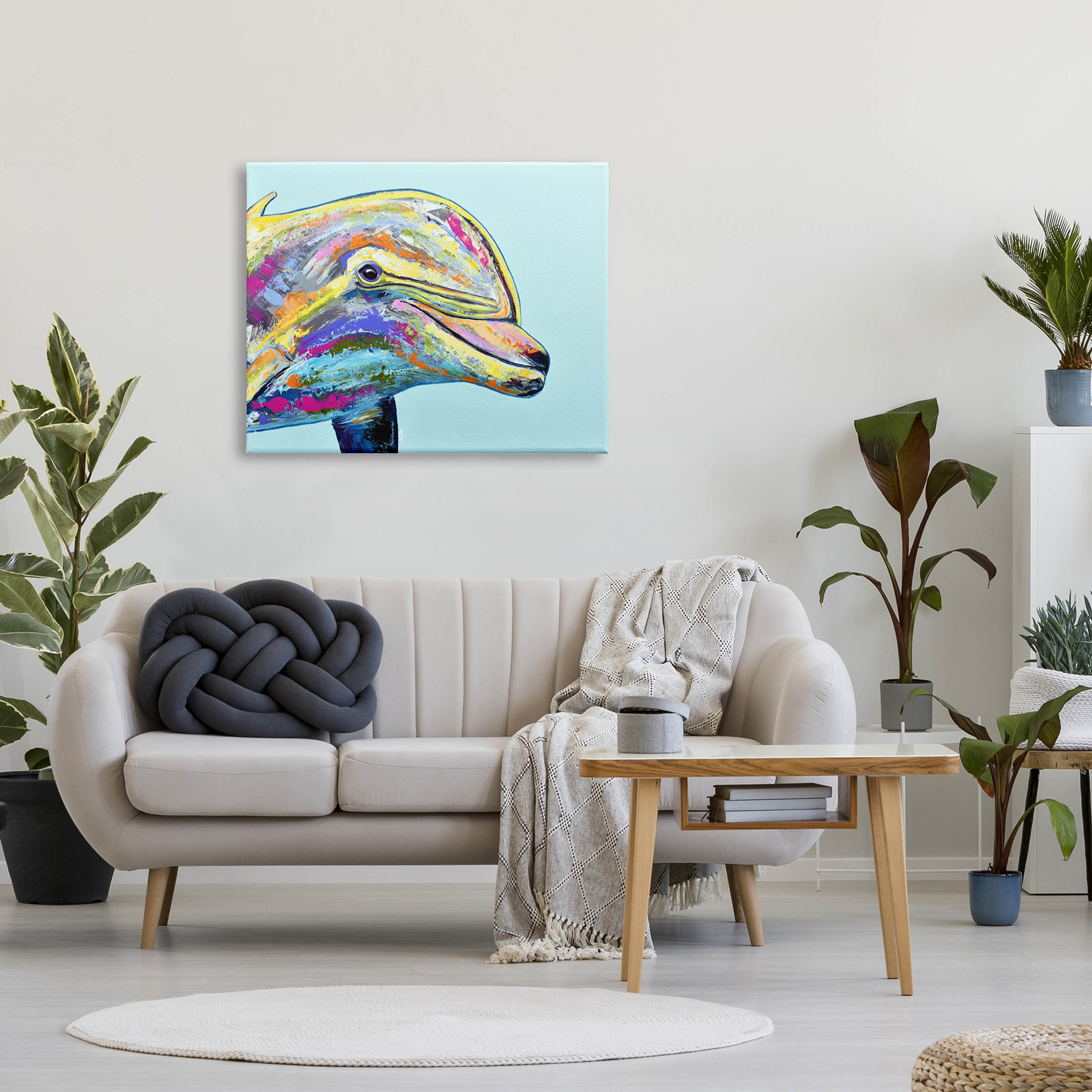 Marine Life Dolphin Turquoise Accent Animals & Insects Graphic Art Gallery Wrapped Canvas Print Wall Art