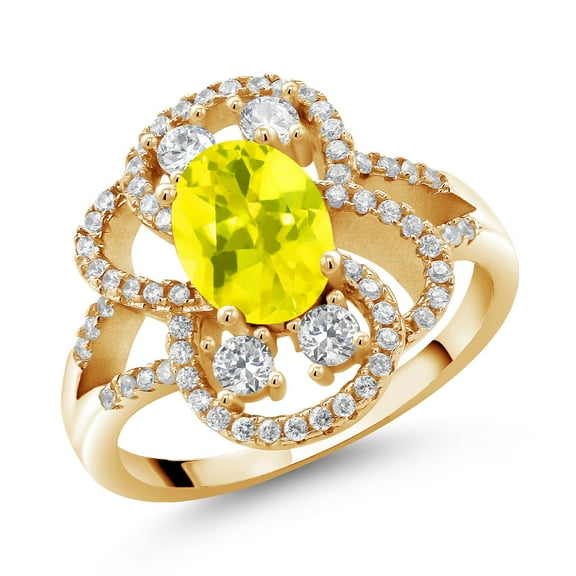 Gem Stone King 18K Yellow Gold Plated Silver Statement Ring Set with Oval Canary Mystic Topaz (2.82 cttw) (Size 6)