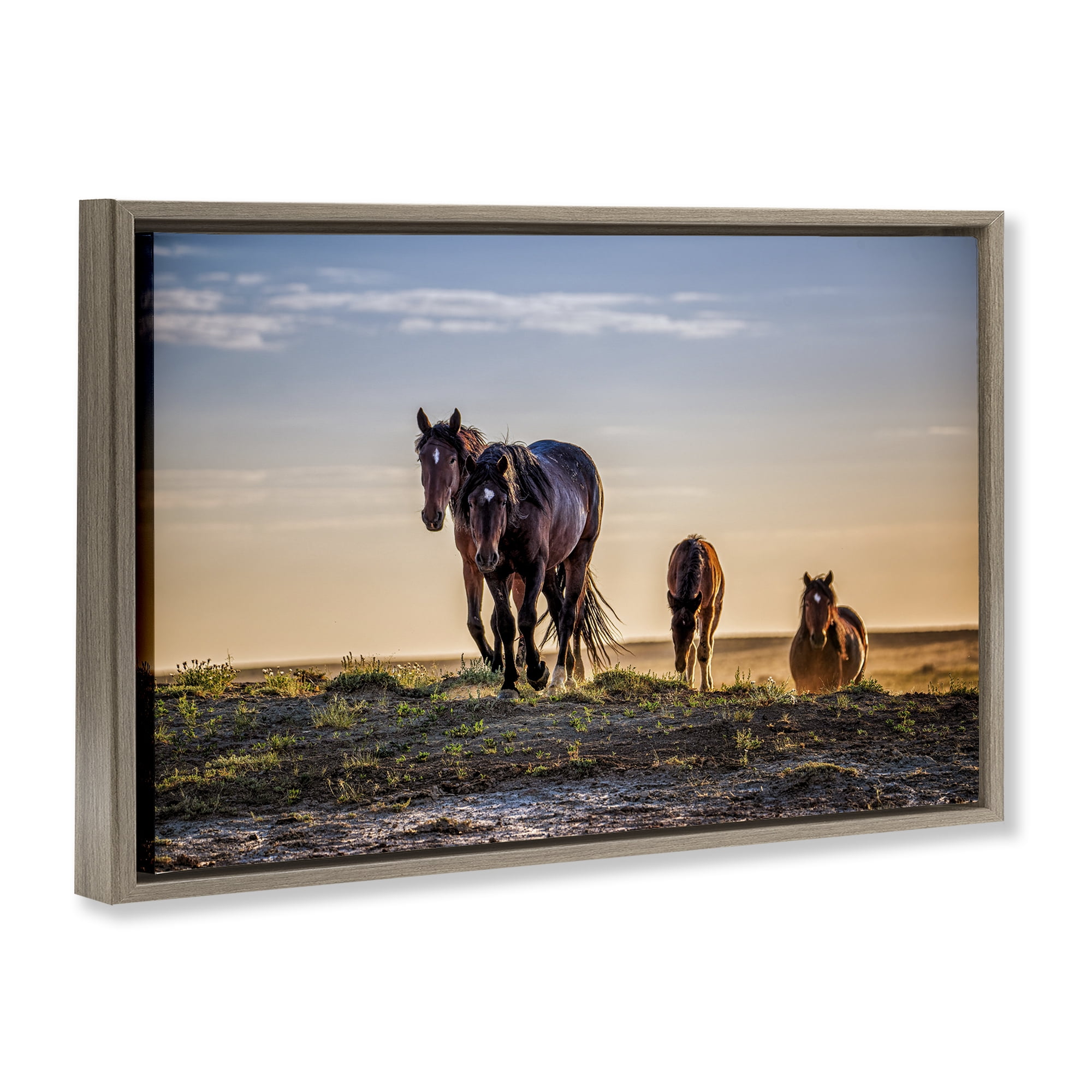 Stupell Industries Horses Coming Home Brown Framed Floater Canvas Wall Art, design by Tim West