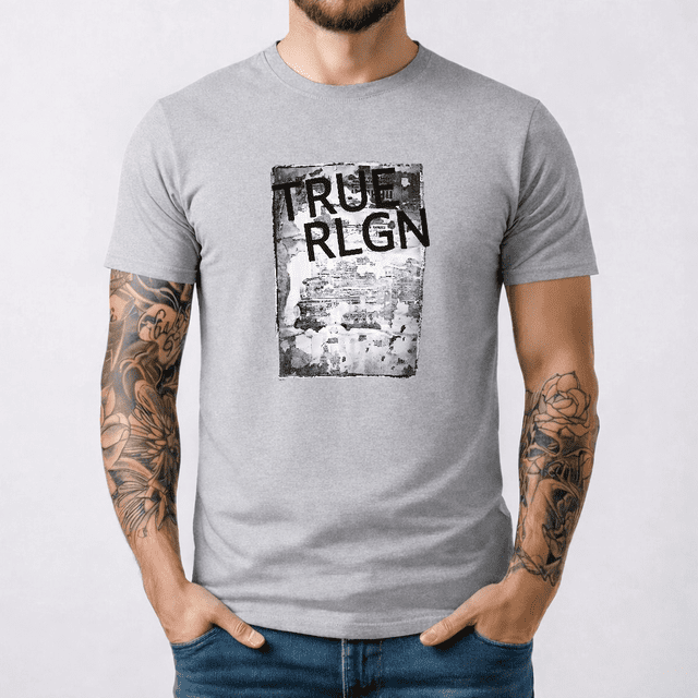 True Religion T-Shirt Graphique Logo Tee pour Hommes en Noir