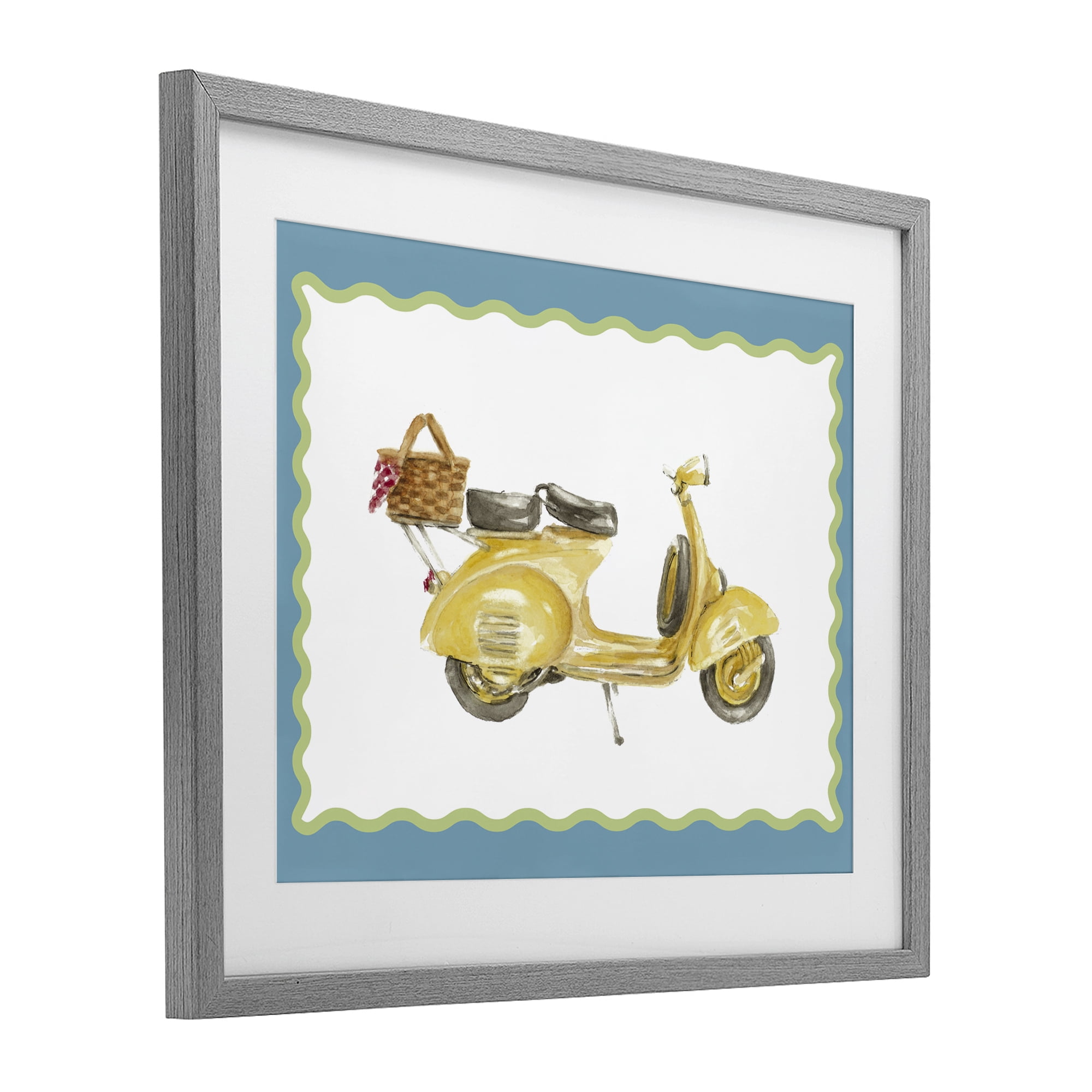 Stupell Industries Yellow Vespa with Wavy Border Gray Framed Print Under Glass, design by Lanie Loreth