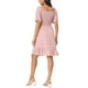 thumbnail image 3 of INSPIRAR CHIC Vestido Casual de Verano para Mujer con Cuello Cuadrado, Mangas Cortas Abullonadas, Espalda Fruncida y Volantes en Corte A Línea XL Rosa, 3 of 6