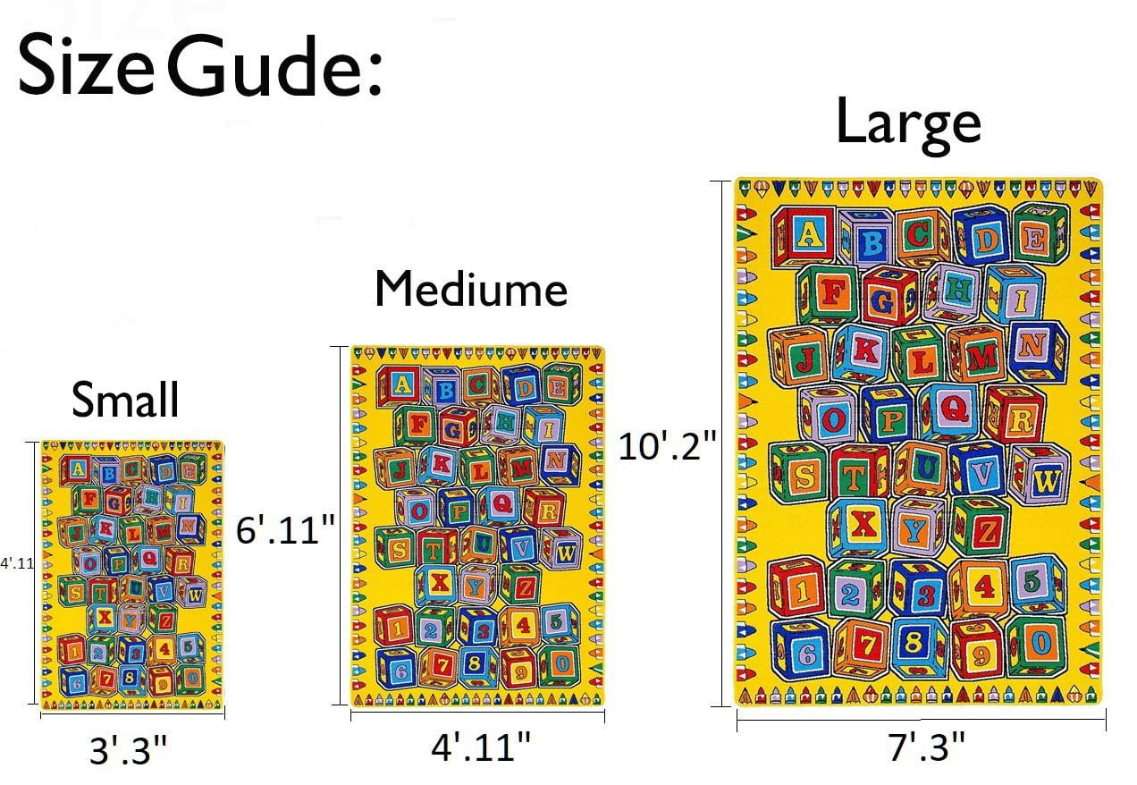 HR-Kids Rugs for Playroom Bedroom 8x10 Boys Girls Childrens Room Dcor Fun ABC Alphabet Blocks Interactive Gift for Kids Boys Girls Educational Learning Mat Rug Carpet for Nursery School Playroom