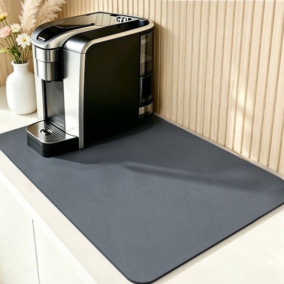 Qutool Dish Drying Mat, 16 x 24 in Absorbent Coffee Mat for Kitchen Counter, Rubber Backed Coffee Bar Mat, Gray