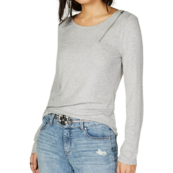 I.N.C Womens Zipper Detail Basic T-Shirt, Grey, X-Large