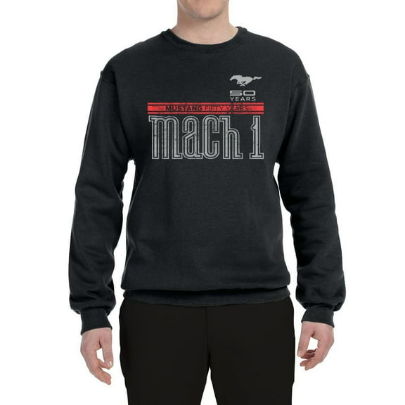 Wild Bobby, Ford Mustang 50 Years Logo Mach 1 Classic Emblem, Cars and Trucks, Unisex Crewneck Graphic Sweatshirt, Black, Small