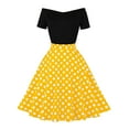 thumbnail image 2 of IBTOM CASTLE Women Off Shoulder Short Sleeve 1950s Retro Vintage Cocktail Party Swing Dress Patchwork 50s Polka Dot Dresses S Yellow, 2 of 6