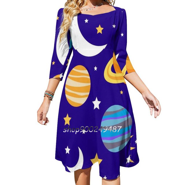 Vestido con escote cuadrado y sistema solar Frizzle "Gets" Nuevo vestido elegante ajustado a la cintura para mujer de talla grande Sistema solar Frizzle Miss Frizzl