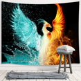 thumbnail image 3 of 95x73cm Tapiz pequeño de Fénix de fantasía, Tapiz de anime de animales de Fénix en ascenso de agua, hielo y fuego para colgar en la pared para dormitorio, Tapiz estético para hombres B, 3 of 3