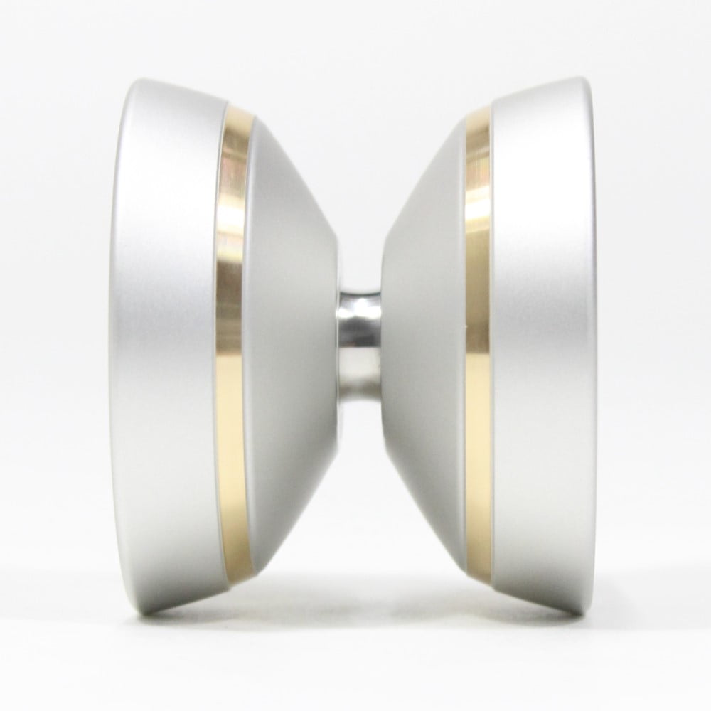 SENSE YOYO Login Yo-Yo - Aluminum YoYo with PC Caps (Matte Silver w/Yellow Polished Decorative Rim + Yellow Cap)