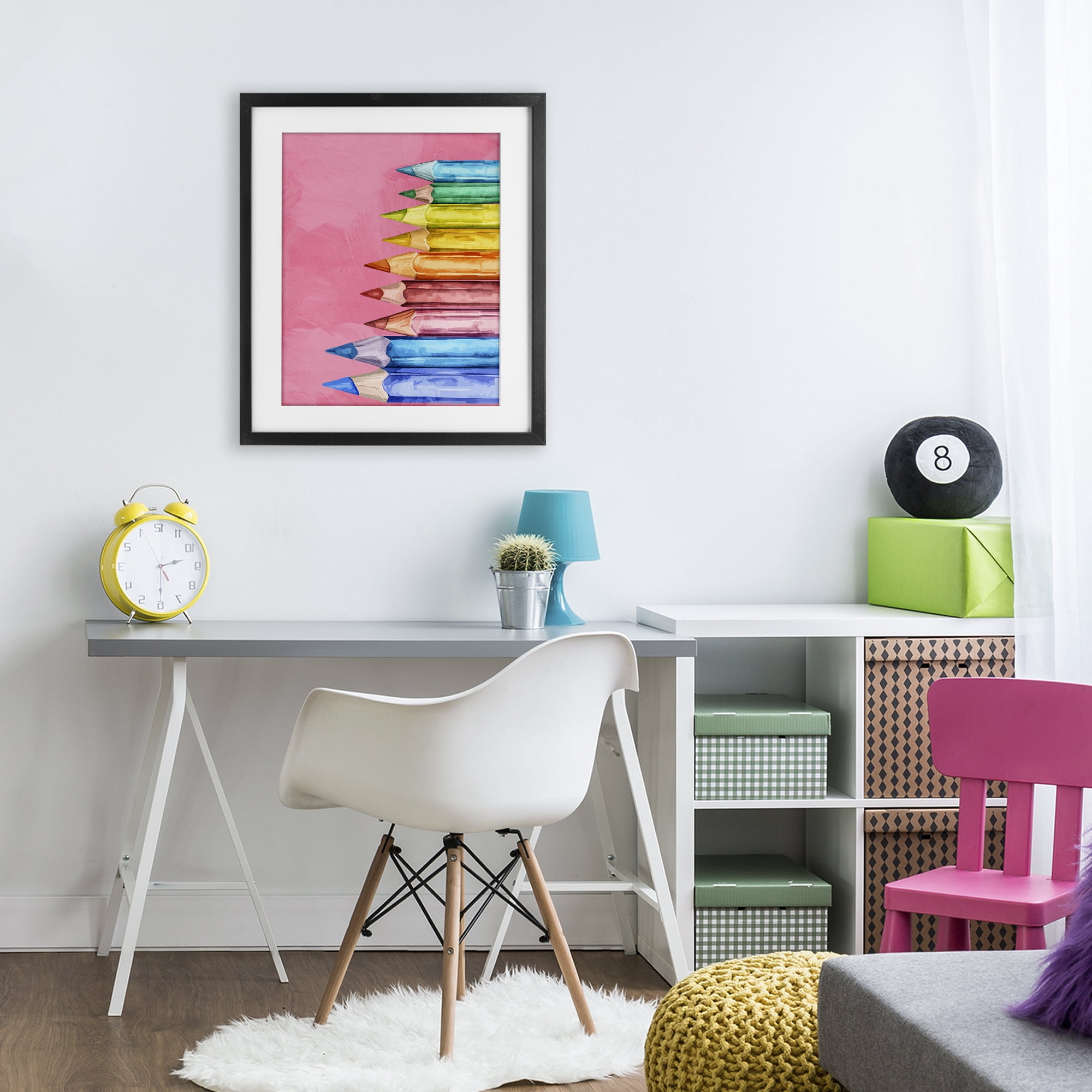 Stupell Industries Vibrant Pencils on Pink Black Framed Print Under Glass, design by Kim Allen