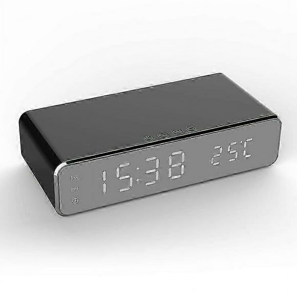 Digital Alarm Clock Wireless Charger Dock Mirror Face Clock With Thermometerfor iPhone 16 15 14 13 12 Pro Max Plus Samsung Galaxy S21