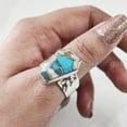 thumbnail image 5 of Oyster Copper Turquoise Ring, Natural Turquoise Ring, December Birthstone, Hammered Womens Ring, Coffin Ring, 925 Sterling Silver, Christmas, Handmade, Statement Jewelry, Coffin Shape Gemstone Ring, 5 of 6