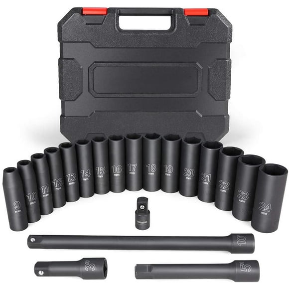 TFixol 20PCS 1/2-Inch Drive Metric Deep Cr-V Impact Socket Set (Neutral Brand )