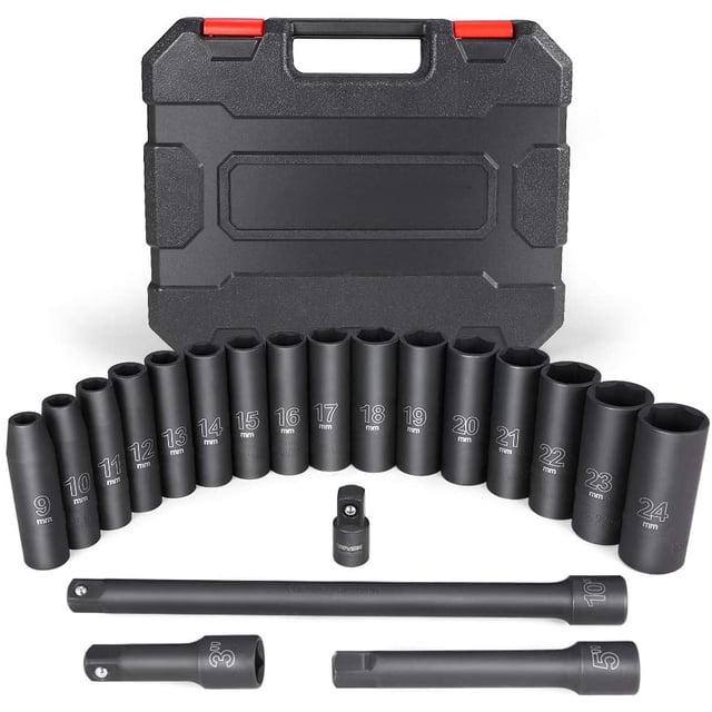 TFixol 20PCS 1/2-Inch Drive Metric Deep Cr-V Impact Socket Set (Neutral Brand )