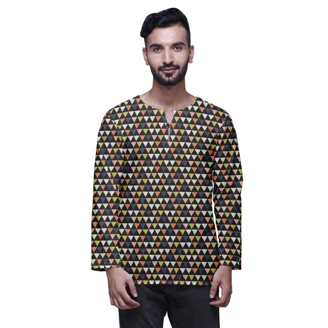 Atasi Kurta Court Imprimé à Goutte d'Eau pour Hommes Chemise à Manches Longues pour Hommes