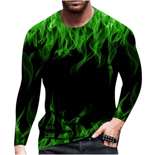 Camiseta de diario unisex para hombre Estampados gráficos en 3D Tops de manga larga Casual Bloue Pompotops oipoqjl4673
