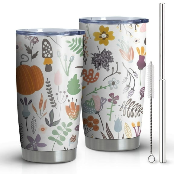 20oz Tumblers Fall Leaves Pumpkin Stainless Steel Vacuum Insulated Double Wall Travel Tumbler Cups Mug with Lid and Straw,Cleaning Brush for Cold & Hot Drinks