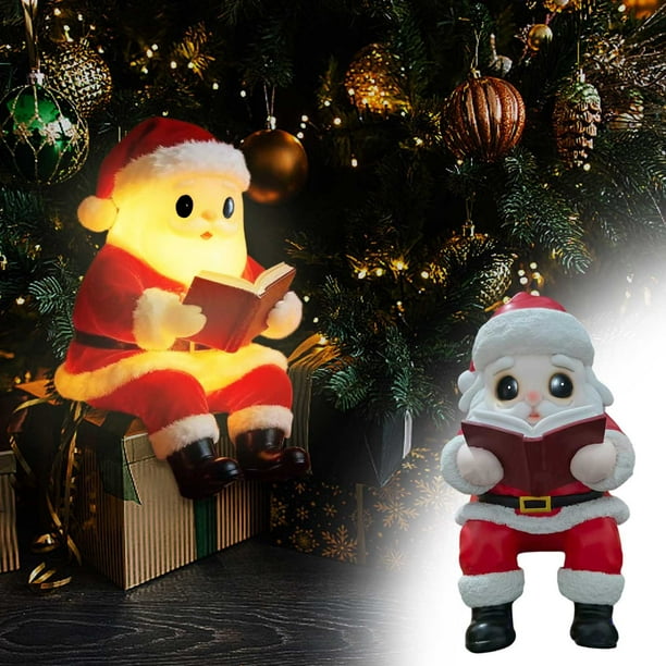 Adorno de Escritorio de Papá Noel Leyendo | Luz de Noche Navideña | Decoración Navideña | Artesanía Duradera | Acogedor Detalle para El Espacio de Trabajo | Regalo Ideal para Uso Familiar y de Oficin