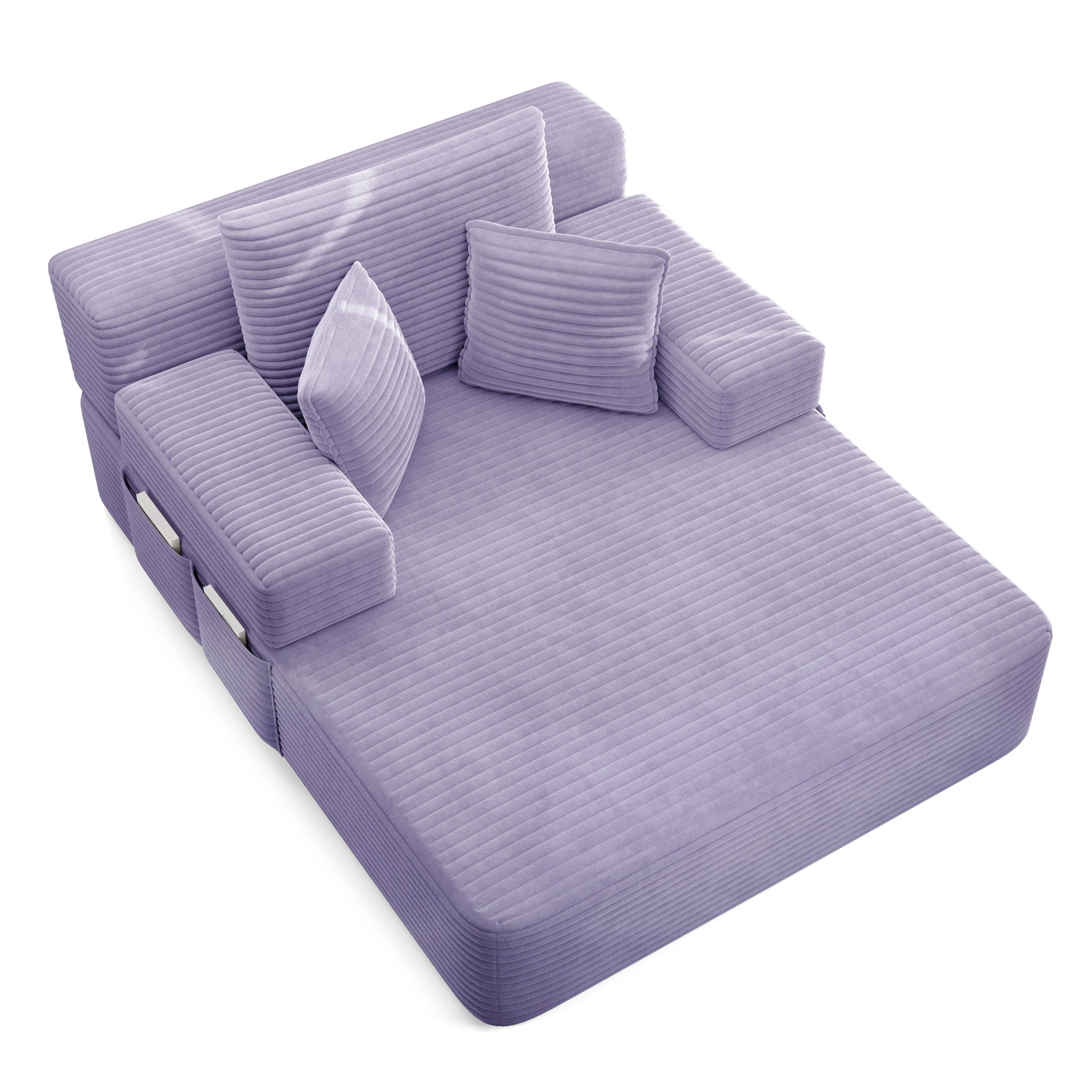 Alvantor Oversized Corduroy Convertible Chaise Lounge Sofa Bed, Purple