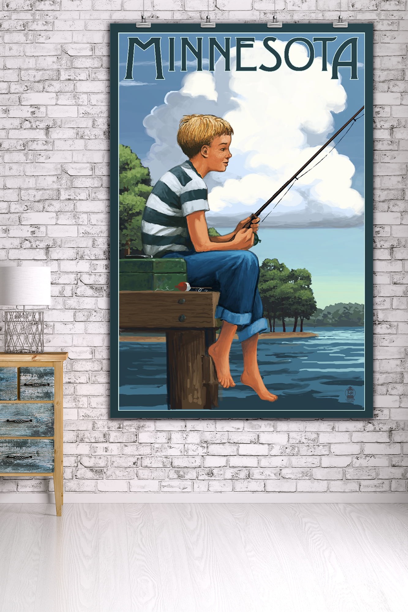 Minnesota, Boy Fishing (9x12 Wall Art Print, Home Decor) 
