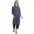 thumbnail image 1 of Moomaya Printed Womens Kurti 3/4 Sleeve Mandarin Collar Straight Kurta Soft Summer Tunic, 1 of 7