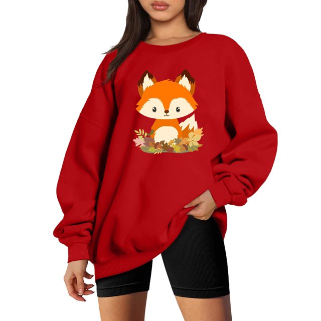 Tenues d'Automne pour Femmes Hiver Aguichant Col Rond Manches Longues Hauts Imprimés Réguliers Chandails à Capuchon Chandail en Molleton Blouse Chandails à Capuchon Mignons pour Adolescentes en Liquidation