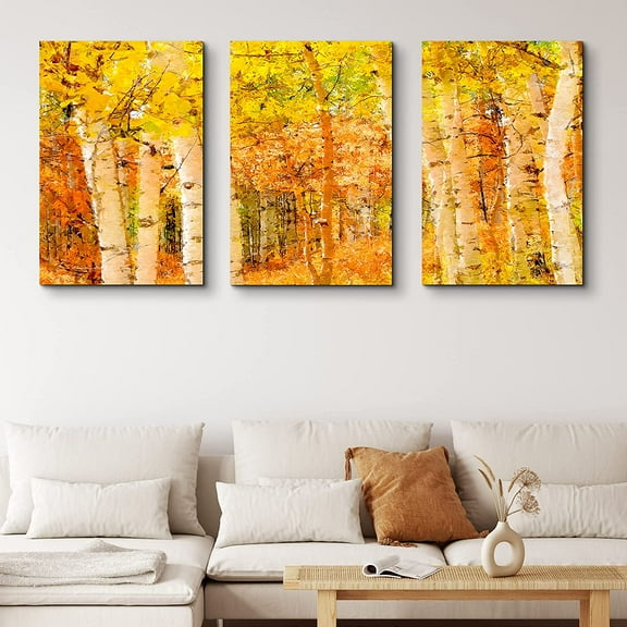 PixonSign Canvas Print Wall Art Set Orange and Yellow Leaf Variety Botanical Wilderness Illustrations Modern Art Contemporary Landscape Multicolor Ultra for Living Room, Bedroom, Office - 24"x36" x 3