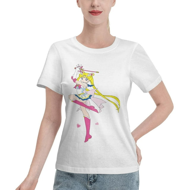 T-Shirt Basique à Manches Courtes pour Femmes Sailor Moon Moon Hare