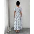 thumbnail image 2 of Blue And White V-Neck Puff Sleeve Waist-Slimming Ditsy Floral Maxi Dress For Women Spring Summer, 2 of 7