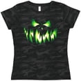 thumbnail image 3 of Inktastic Viciously Grinning Pumpkin Face in Lime Green Glow Women's T-Shirt, 3 of 5