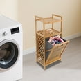 thumbnail image 4 of Bamboo Frame Non-Woven Fabric 40x30x95cm Tipping Bucket Dirty Laundry Basket Double Storage Rack Storage Basket, 4 of 12