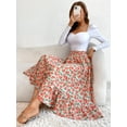 thumbnail image 1 of Gartered High Waist Floral Print Midi Skirt Below Knee Length, 1 of 3