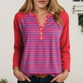thumbnail image 2 of GEWSEY Women's Striped Long Sleeve T-Shirts Crewneck Loose Fit V Neck Tunic Top 2025 Fall Colorblock Blouse with Smocked (Red, XXL), 2 of 8