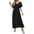 thumbnail image 2 of Lenago Robes d'Été Grande Taille Mode Femmes Été Décontracté Col en V Uni Manches Courtes Robe à Boutons Fête Plage Robes en Liquidation, 2 of 8