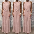 thumbnail image 4 of Zeus Mode Femmes Robe Maxi Sans Manches à Pois avec Ceinture pour Fête Banquet, 4 of 7