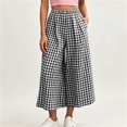 thumbnail image 2 of Women's Plaid Wide Leg Capri Pants High Waisted Elastic Waist Casual Cropped Pants with Pockets, 2 of 6