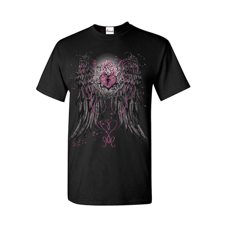 Angels Print T-shirt - Angel Wings Heart Keyhole T-shirt Fashion Shirts