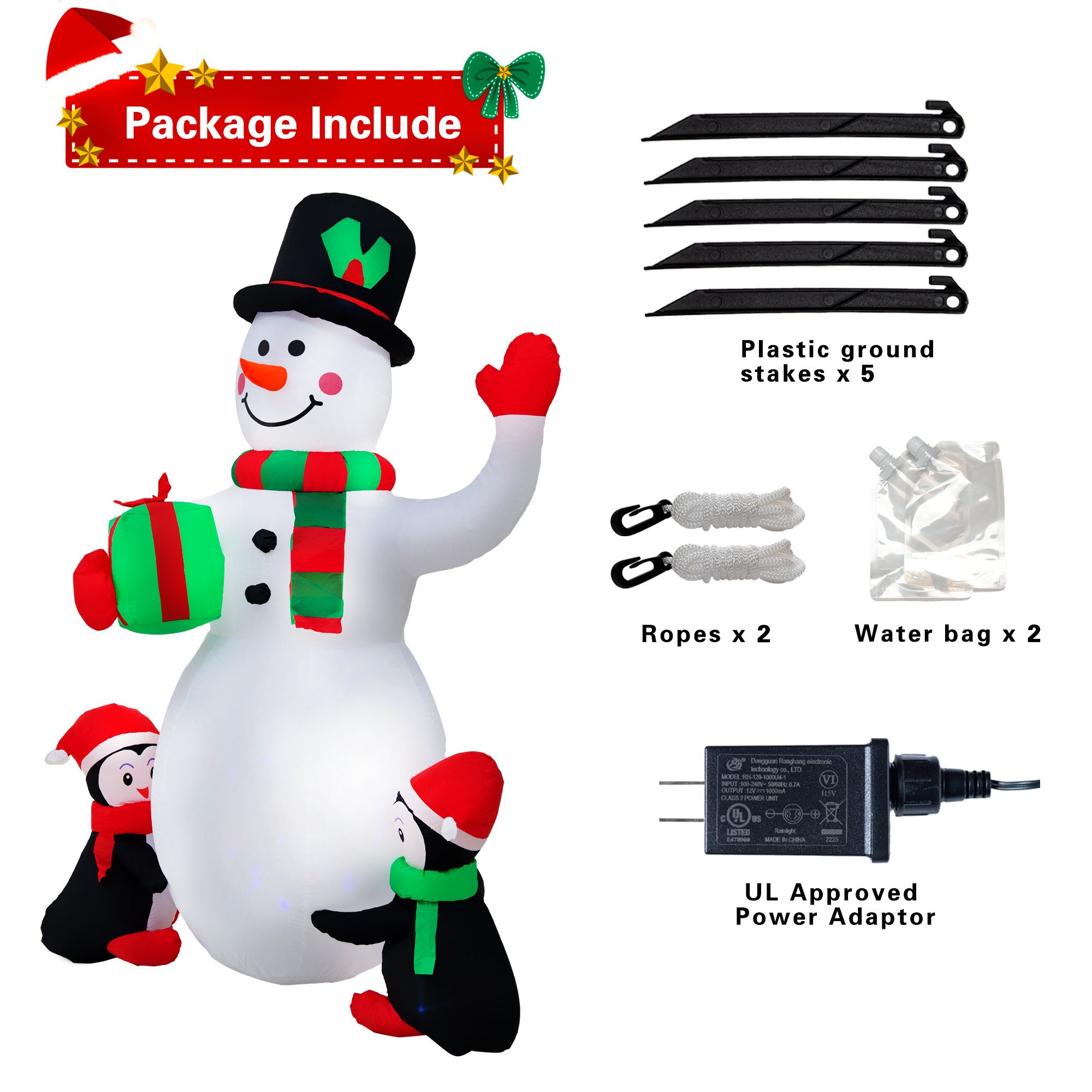 Yexmas 6.3-Foot Inflatable Snowman with Penguins & Rotating Lights photo 5