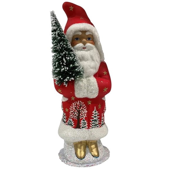 Schaller 24285 11.5 x 4 x 4 in. Paper Mache Candy Container - Light Red Santa with Tree & Gold Shoes