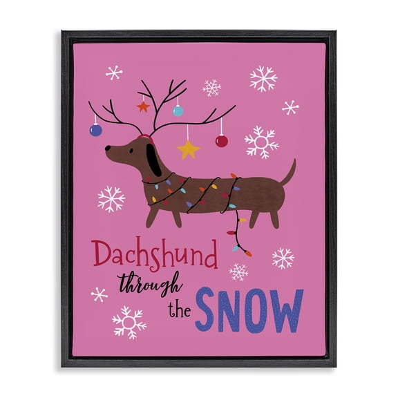 Stupell Industries Dachshund Through The Snow Animals Painting Black Floater Framed Canvas Art Print Wall Art, 17 x 21