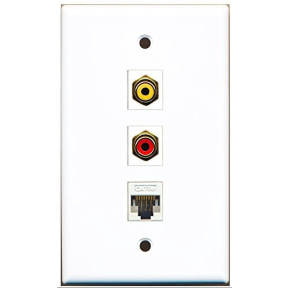 RiteAV - 1 Port RCA Red and 1 Port RCA Yellow and 1 Port Cat5e Ethernet White Wall Plate