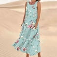 thumbnail image 2 of BangWanChi Summer Dresses for Women Clearance New Women's Sleeveless Cotton and Linen Round Neck Printed Long Dress, 2 of 5