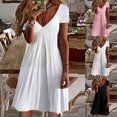 thumbnail image 1 of Gspmoly Robes d'Été pour Femmes, Mode Décontractée Col en V Couleur Unie Ample Élastique Manches Courtes Jupe Robe Cocktail pour Femmes en Liquidation, 1 of 5