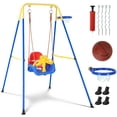 thumbnail image 1 of QinaQin Columpio infantil 4 en 1 plegable para patio o casa, centro de juego portátil con aro de basquetbol, ideal para bebés y niños de 6 a 36 meses o más, 1 of 7