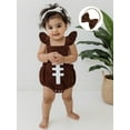 thumbnail image 5 of Gzhioc Infant Baby Girl Fall Outfits 0 3 6 12 18 Months Ruffle Sleeveless Football Embroidery Romper with Headband Set, 5 of 9