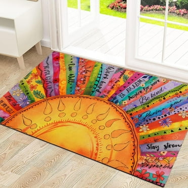 BLEUM CADE Boho Sun Welcome Mat Outdoor Door Mat Outside for Front Door,Non-slip Rubber Backing Doormat,Low-Pile Mat for Entrance,18 x 30 inches