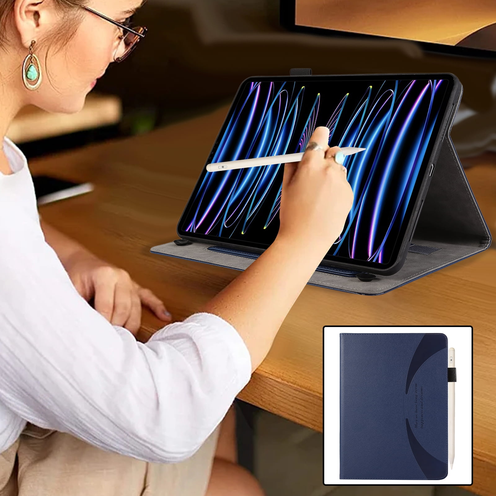 Allytechgroup Premium iPad Air 11 Case 2024 - Protective Business Type Flip Cover with Vertical Stand & Pencil Holder for Apple iPad Air 11 inch 2024, Blue