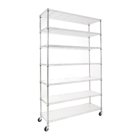 

7 Tier Wire Shelving Unit 2450 LBS NSF Height Adjustable Metal Garage Storage Shelves with Wheels Heavy Duty Storage Wire Rack Chrome